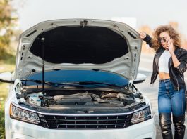 woman calling mechanic for car issues